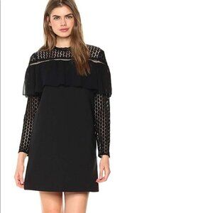 NEW KENSIE Black Mini Dress Lace Crochet Long Sleeve Ruffle Shoulders Size S